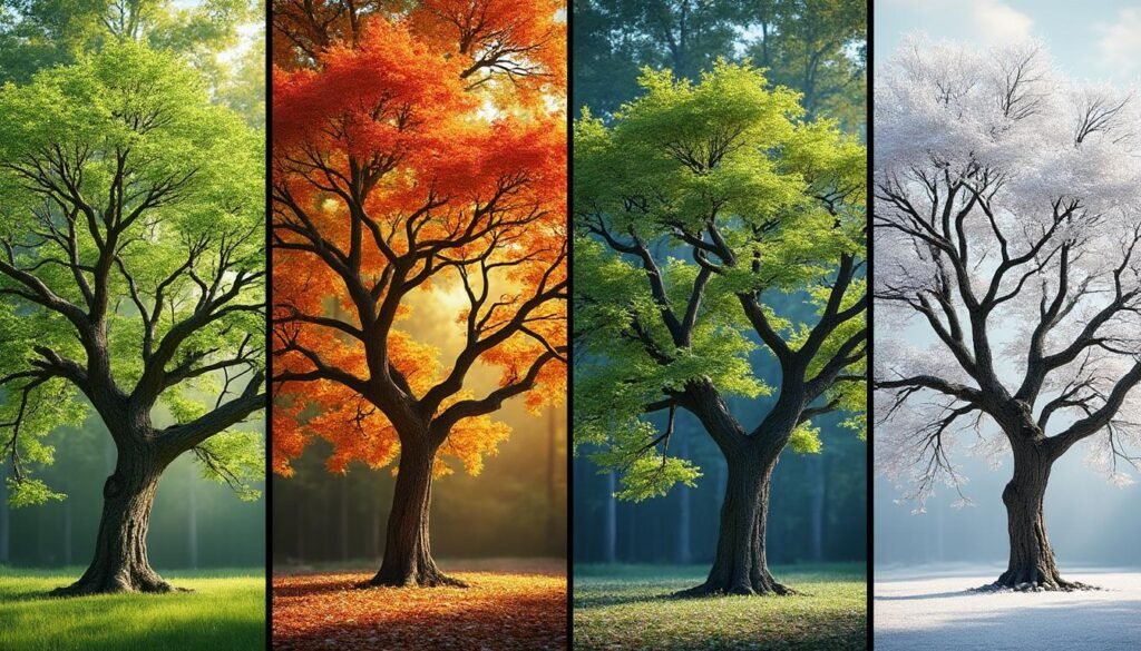 découvrez comment les différentes saisons affectent la croissance des arbres, de la dormance hivernale au développement printanier, en passant par la maturation estivale et la préparation à l'automne.