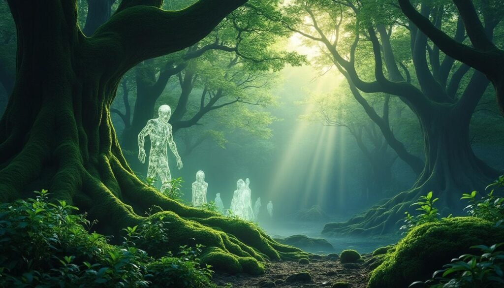 plongez dans l'univers fascinant des esprits de la forêt et explorez leurs mystères et légendes ancestrales à travers des récits captivants.